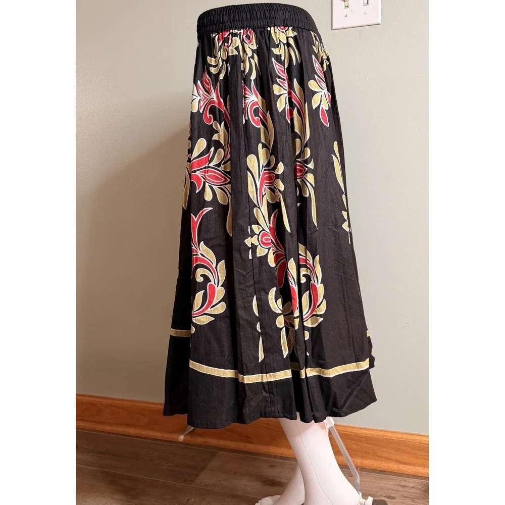 J‎ Gee  Maxi Skirt Lace Boho floral batik midi flare skirt elastic waist SZ-M